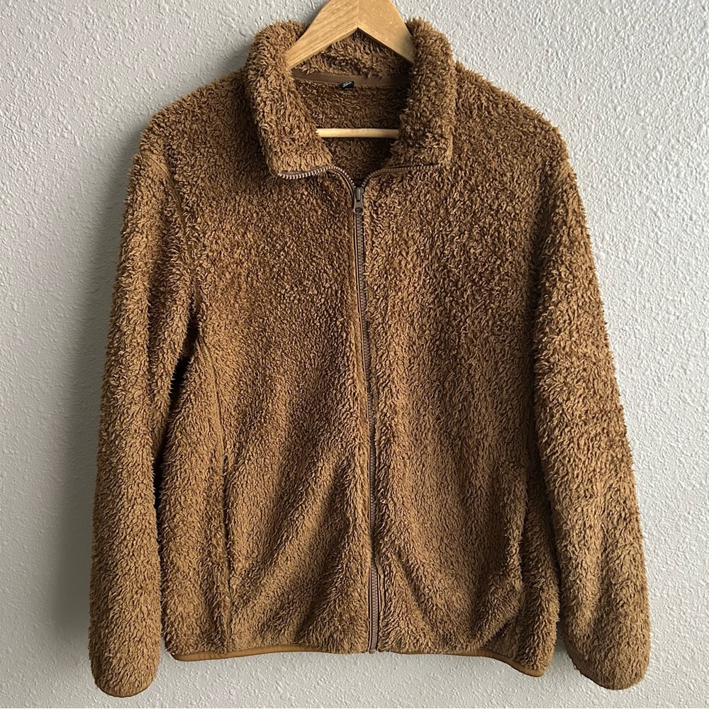 Uniqlo‎ Brown Fuzzy Fluffy Sherpa Fleece Zip Up Pullover Jacket